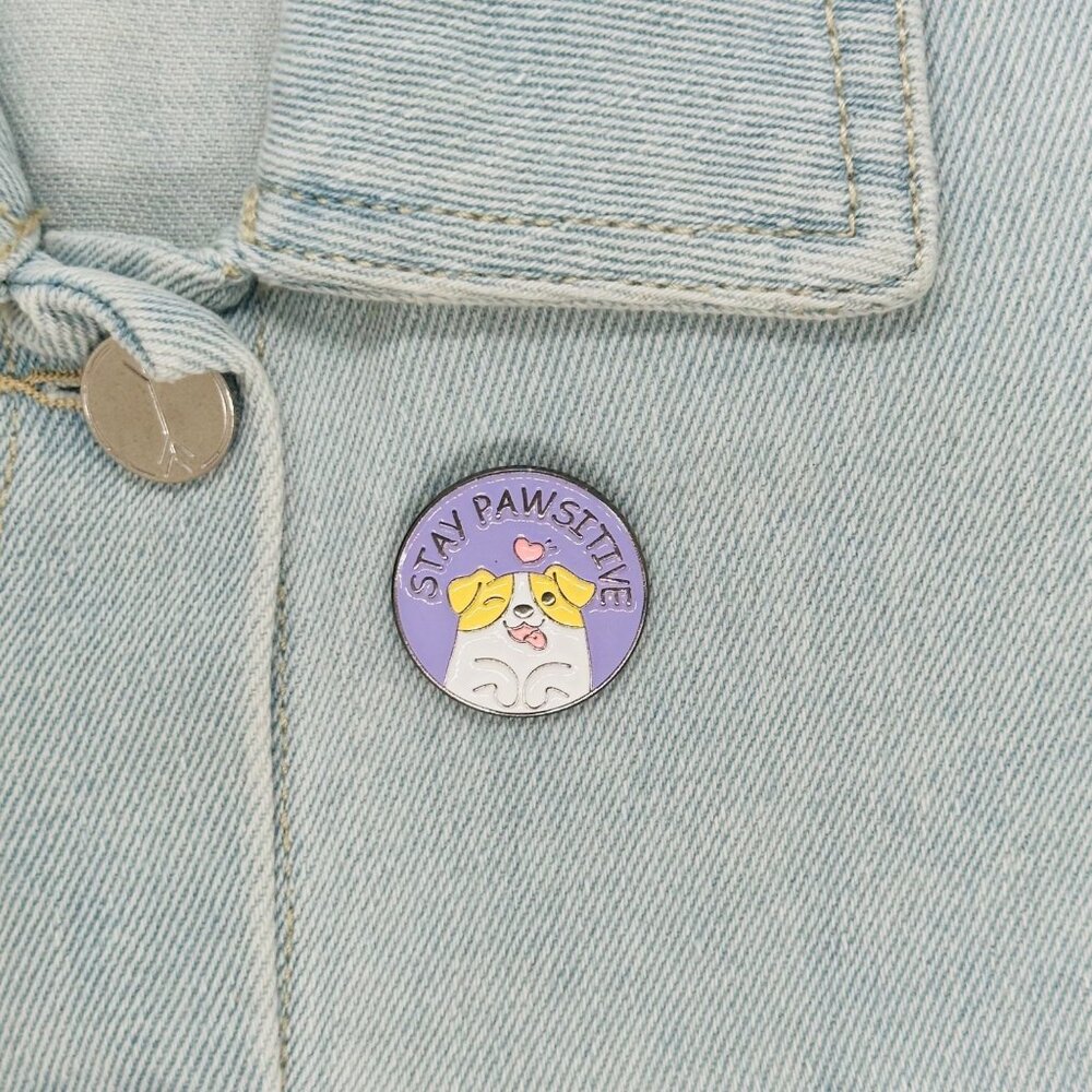 ✨STAY PAWSITIVE Cute Dog Animal Round Badge Cartoon Lapel Brooch Cute Dog Pin✨